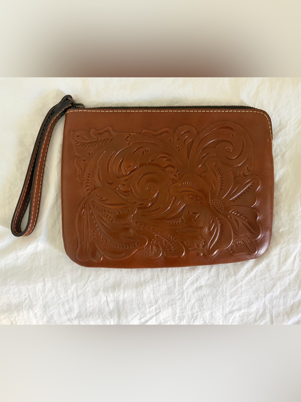 Patricia Nash Brown Cassini Tooled Leather Wristlet NWOT